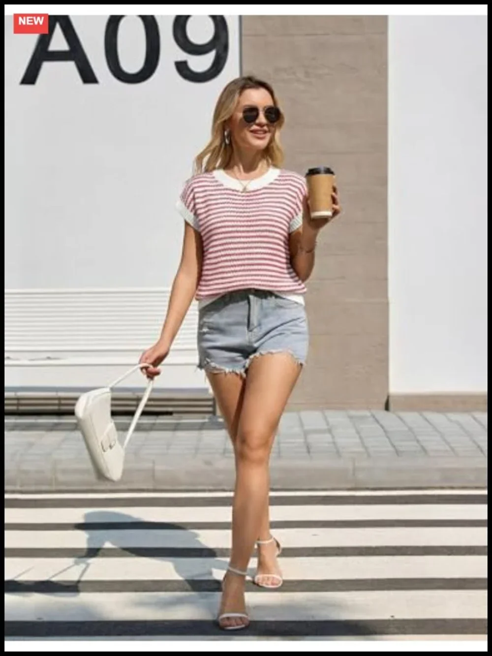 Lightweight Knit Striped Short Sleeve Sweater Vest